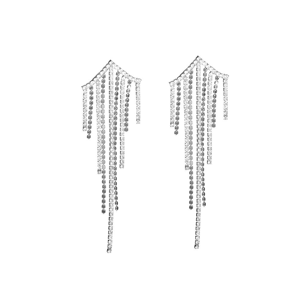 High-Grade Luxury Long Tassel Earrings Temperament Hundred Matching Rhinestone Earrings Female Earrings 1 Pair