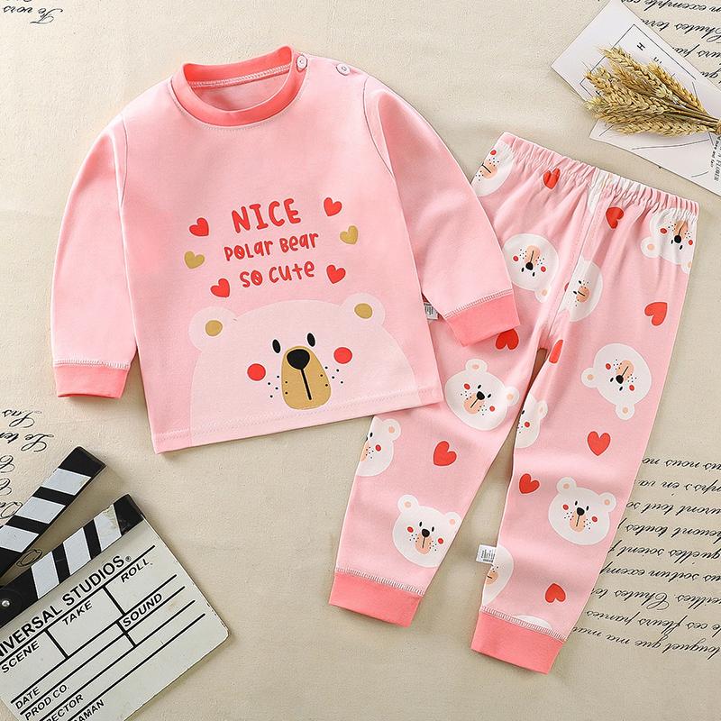 Winter Kids Long Sleeve O Neck T Shirt Pants Set Casual Baggy 2pcs Suit Cotton Cartoon Printes Outfit
