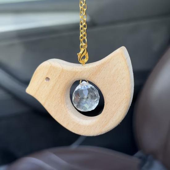 Wooden Bird Suncatcher Hanging Decoration Indoor Outdoor Garden Rainbow Maker Bird Ornament with Faux Crystal Ball
