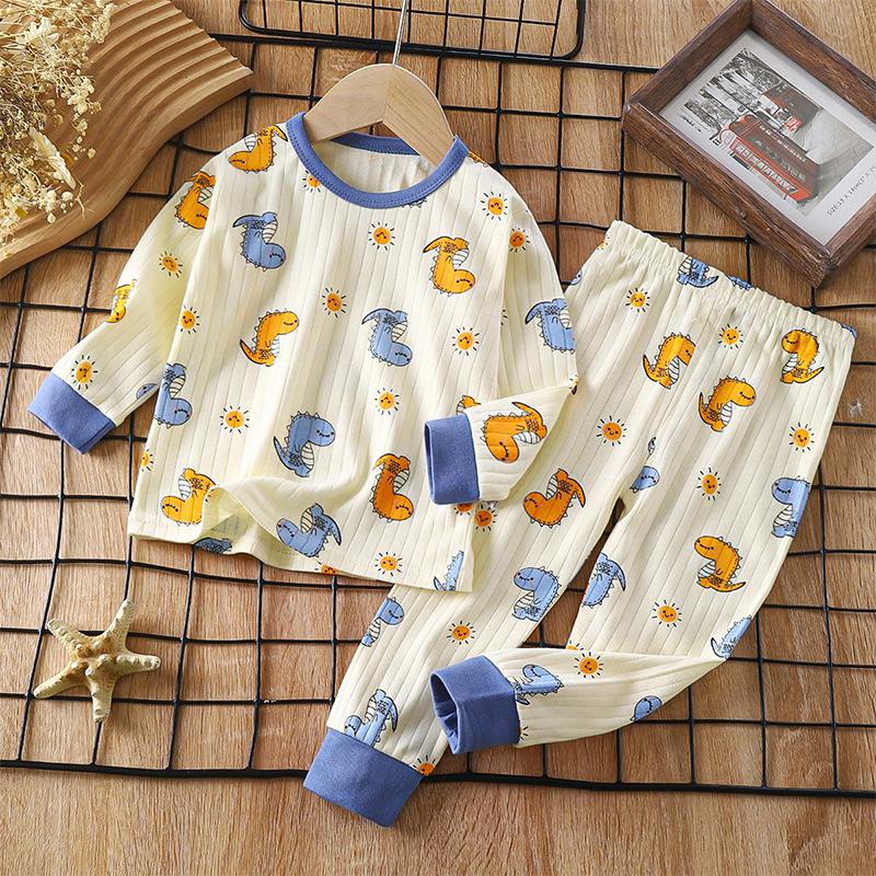 Kids Boys Girls Warm Pajamas Cute Cartoon Long Sleeve T-Shirt + Pants Toddler Baby Autumn Underwear Clothing Sets