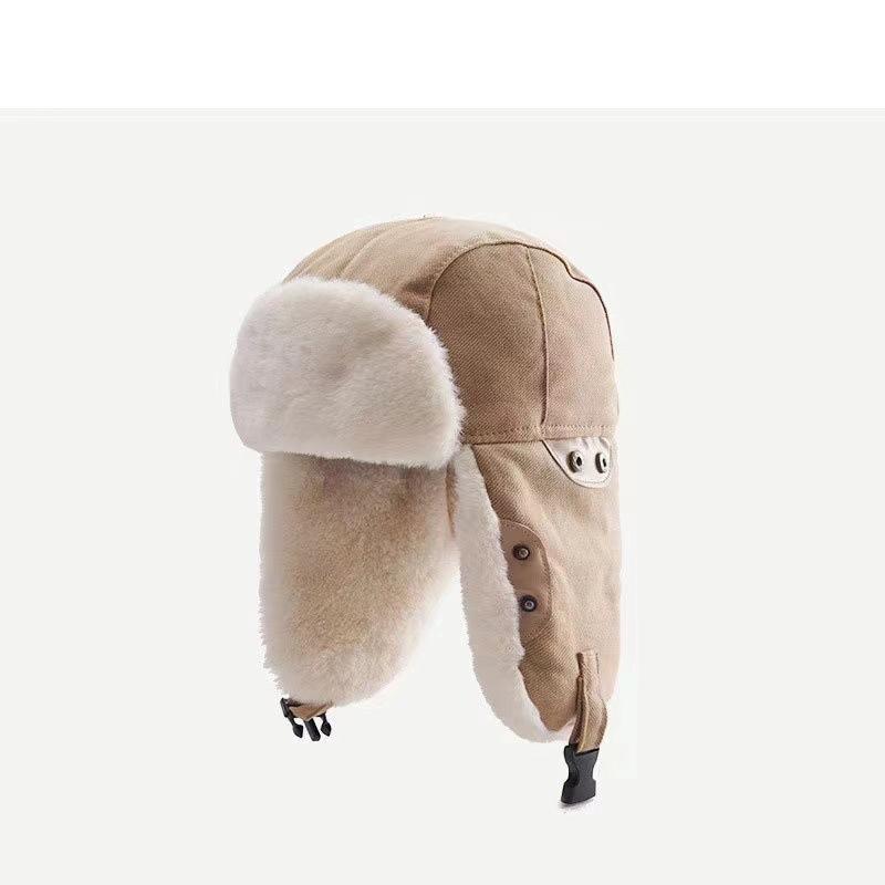 Winter Earflap Hats Fur Cap Thickened Warm Russian Hat Cycling Skiing Outdoor Windproof Wool Ear Protection Windproof Flying Hat