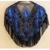 Women 1920s Sequined Shawl with Tassels Beaded Pearl Fringe Sheer Mesh Wraps Gatsby Flapper Bolero Cape Cover Up