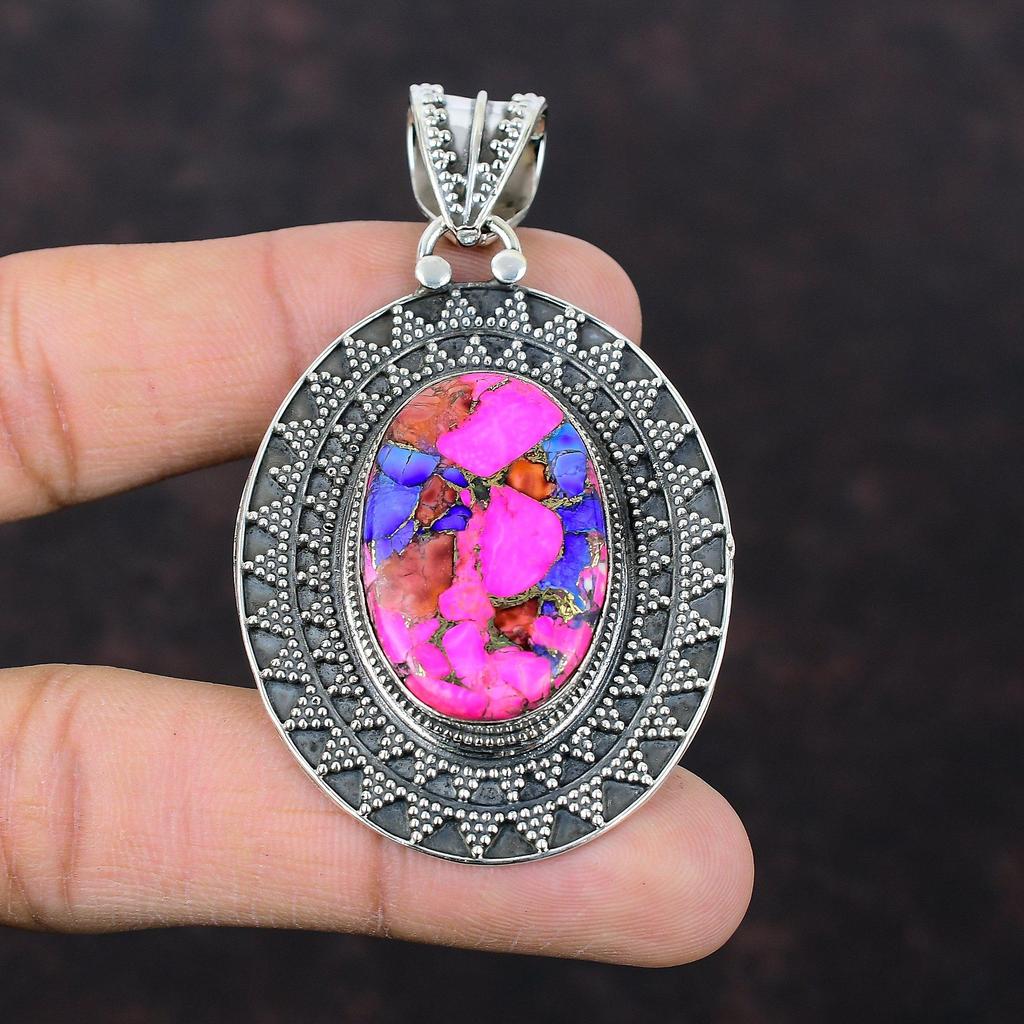 Natural Kingman Pink Dahlia Turquoise Pendant 925 Sterling Silver Pendant Gemstone Jewelry Handmade Pendant Vintage Pendant Engagement Gift