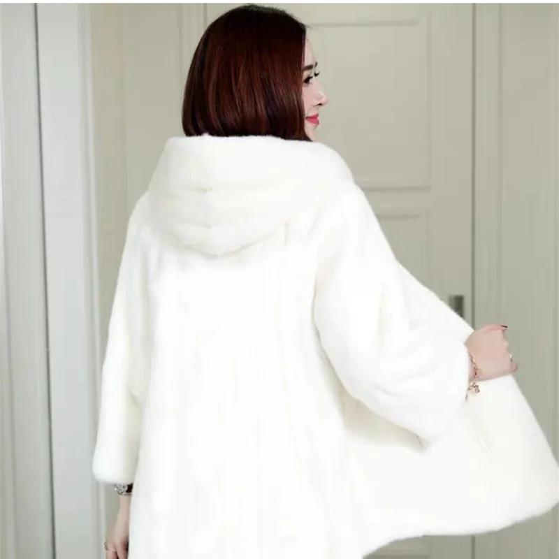 Зимняя толстая теплая женская куртка из искусственного меха, винтажная однотонная с капюшоном имитация норки, плюшевая верхняя одежда, женское роскошное меховое пальто 4XL