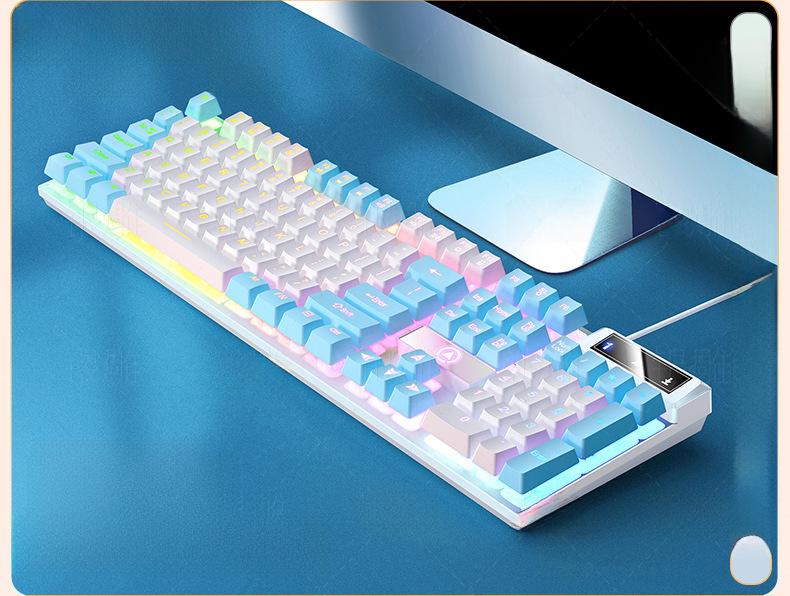 Проводная игровая клавиатура розового и серебристого цвета с цветной подсветкой - механическое ощущение для настольных компьютеров