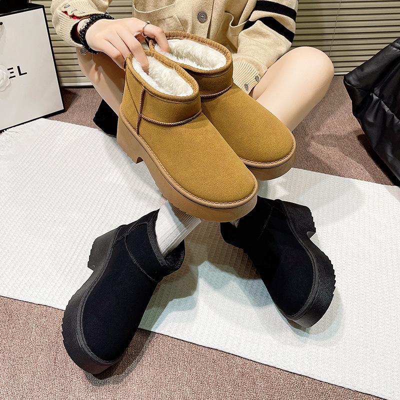 Женские зимние ботинки на толстой подошве, новые, маленькие, повседневные, увеличивающие рост, с бархатной подкладкой, теплые, большие хлопковые ботинки
