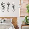 3pc/set Metal Flower Wall Decor Minimalist Black Tulip Wire Iron Art, Floral Wall Sculpture for Kitchen and Bathroom