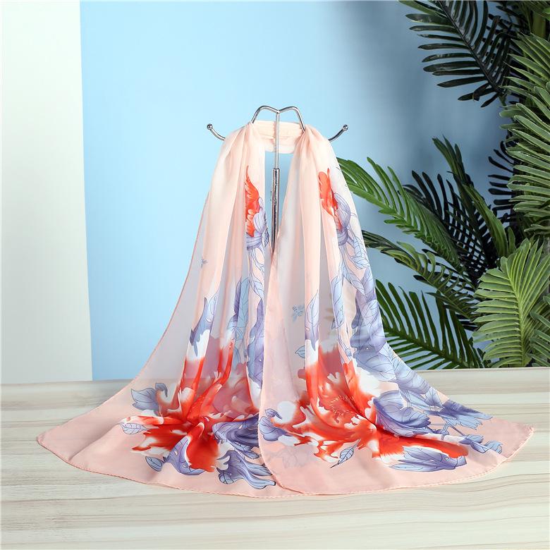 Весенне-летний шифоновый шелковый шарф: Легкая, напечатанная и универсальная женская солнцезащитная шаль