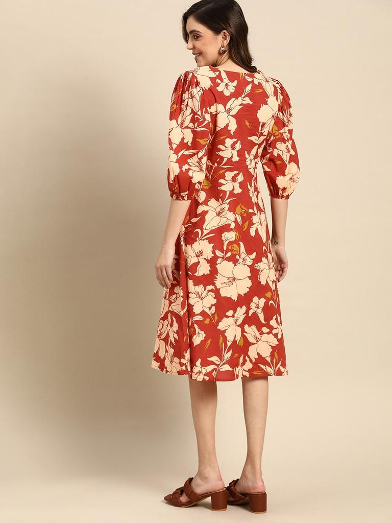 Платье А-силуэта из чистого хлопка с цветочным принтом