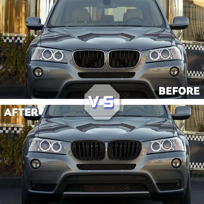 2PCS Racing Grill Gloss Black Car Front Bumper Grilles For BMW X3 F25 2011-2013 Kidney Grille New Accessories Replacement