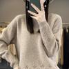 Autumn and Winter Round Neck Sweater for Women Solid Color Loose Jacquard Soft Glutinous Knitted Base Sweater and Pullover