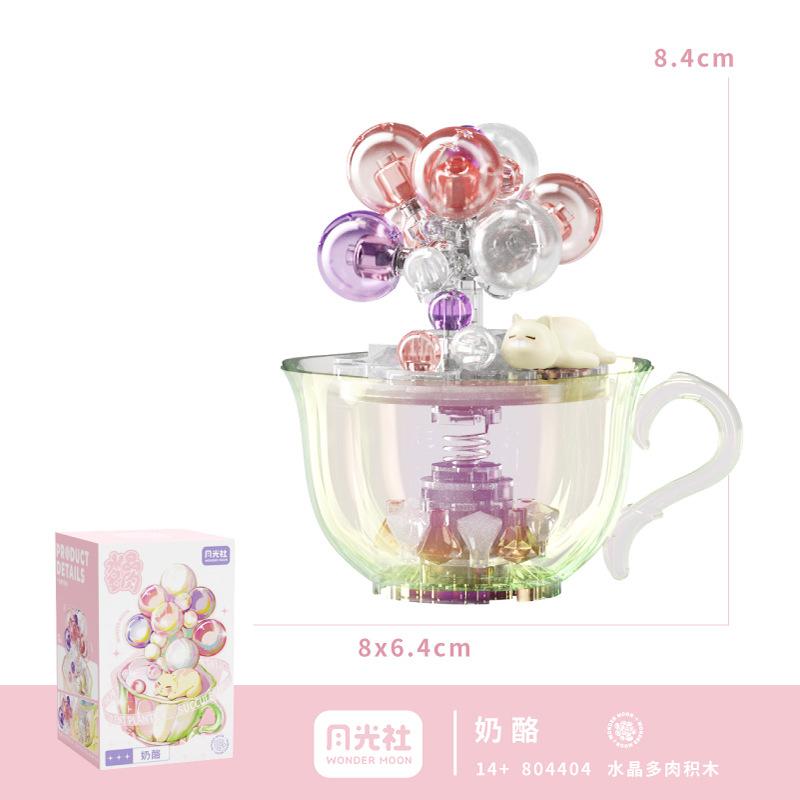 Moonlight Club Crystal Fleshy Potted Building Blocks Flower Microparticle Assembled Toys With Lights Girl Gift Desktop Ornaments