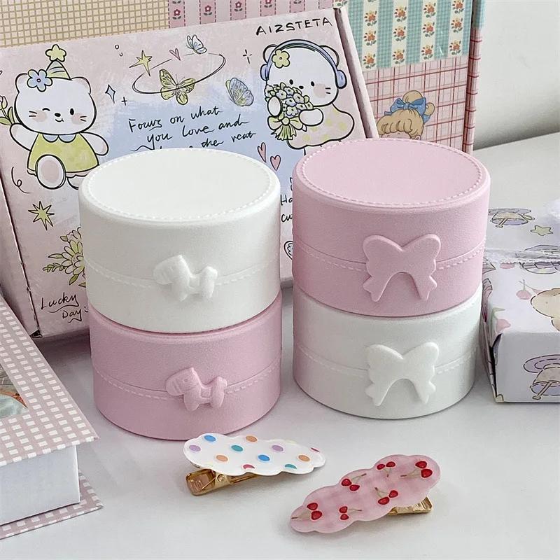 1 шт. INS милый круглый ящик для хранения макаронных бантов Kawaii для девочек, ювелирные изделия, заколки для волос, пылезащитный ящик для путешествий, портативный небольшой органайзер для мелочей