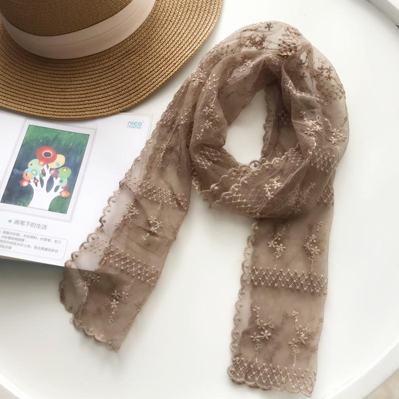 Spring and Autumn Korean Lace Scarf Solid Color Long Strip Small Scarf Neck Protection Hair Decoration Scarf Ribbon Winter Scarf