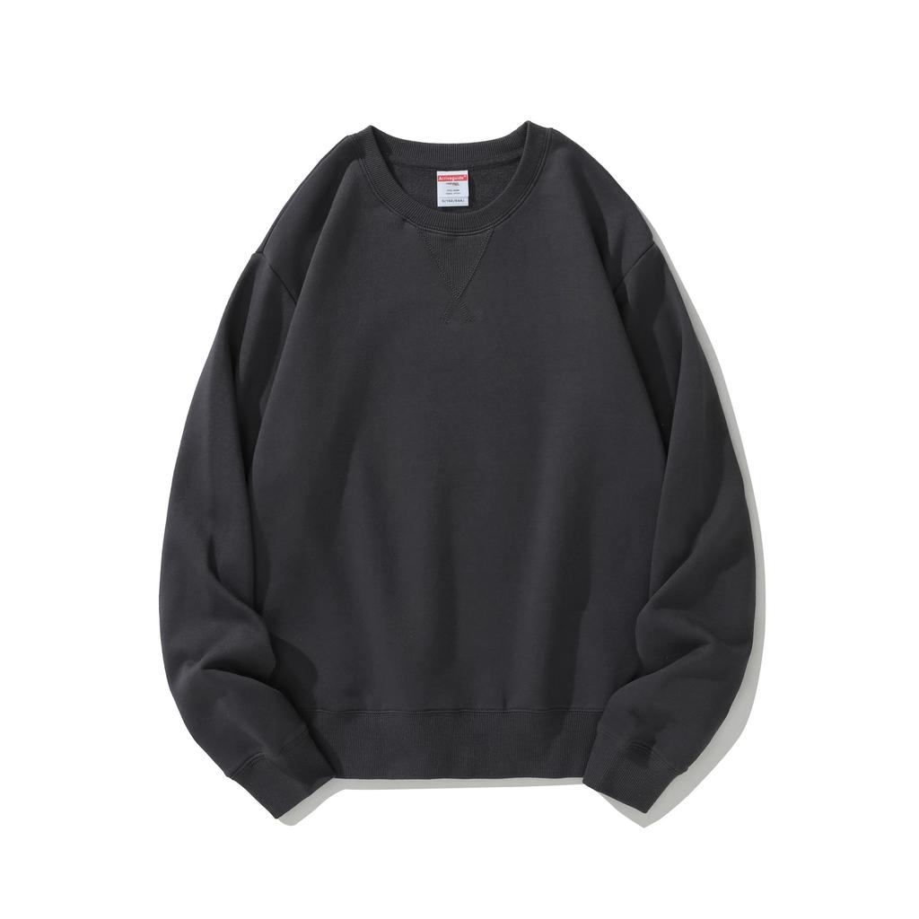 Мужской весенне-осенний пуловер 380 г большого размера с круглым вырезом, свободного кроя, с длинным рукавом, однотонная толстовка