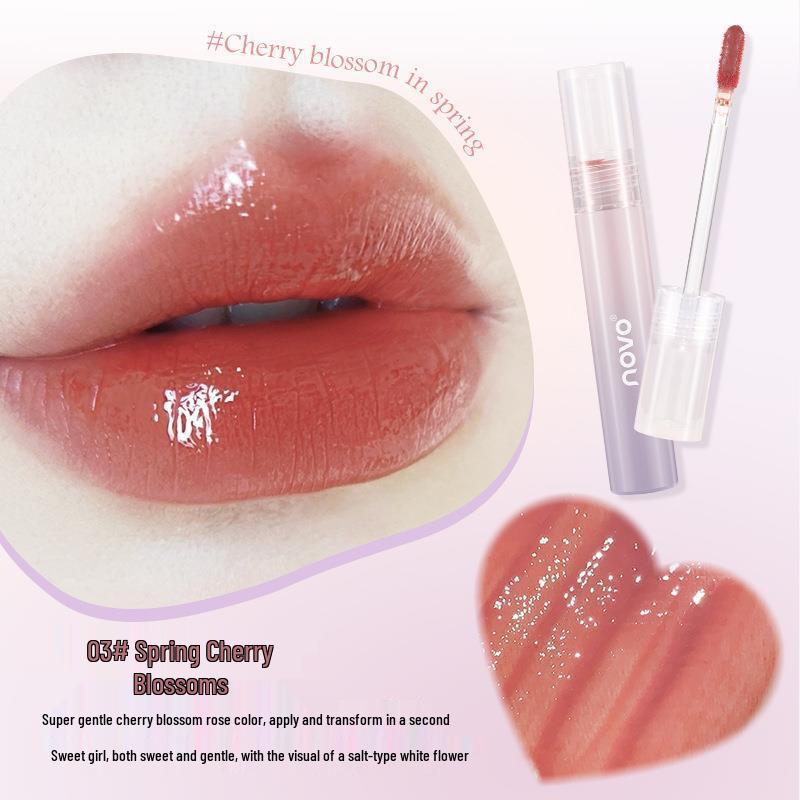 NOVO5821 Водяной Кристальный Переливающийся Блеск для Губ: Увлажняющая, шелковистая, легко наносимая формула улучшает цвет лица и осветляет