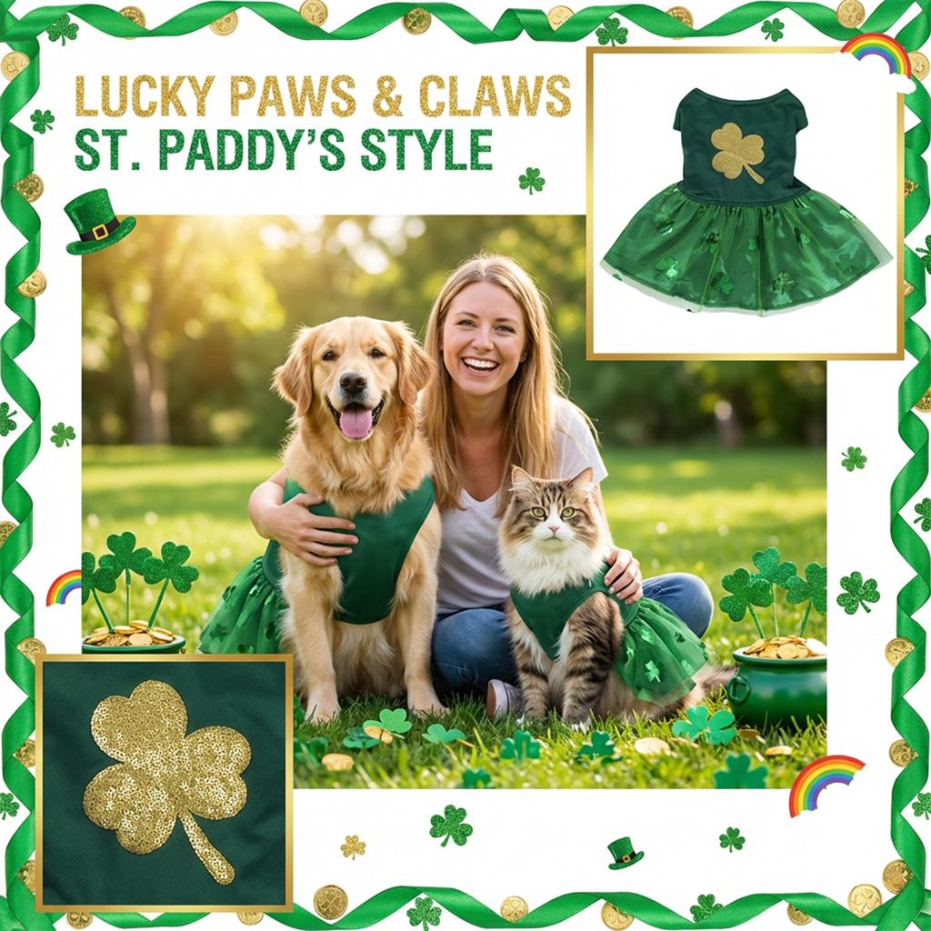 St. Patrick's Day Dog Dress - Green  Tulle Skirt For Small & Medium Dogs And Cats