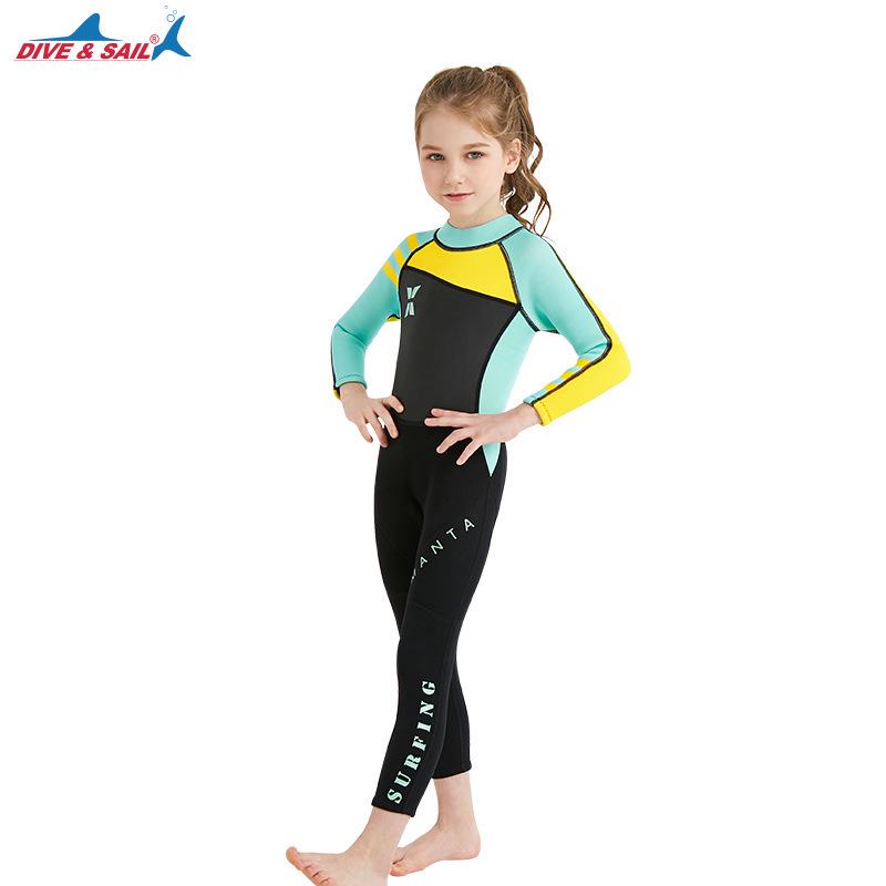Детский гидрокостюм с длинным рукавом 2,5 мм для девочек: Утолщенный, теплый цельный костюм с защитой от УФ для серфинга и снорклинга