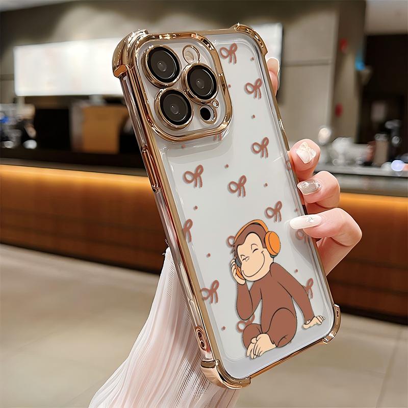 Cute cartoon monkey Plating Phone Case For iPhone 17e 16 15 14 13 12 11 Pro Max X XR XSMax 7 8 Mini Air Plus Anti-Fall Airabag