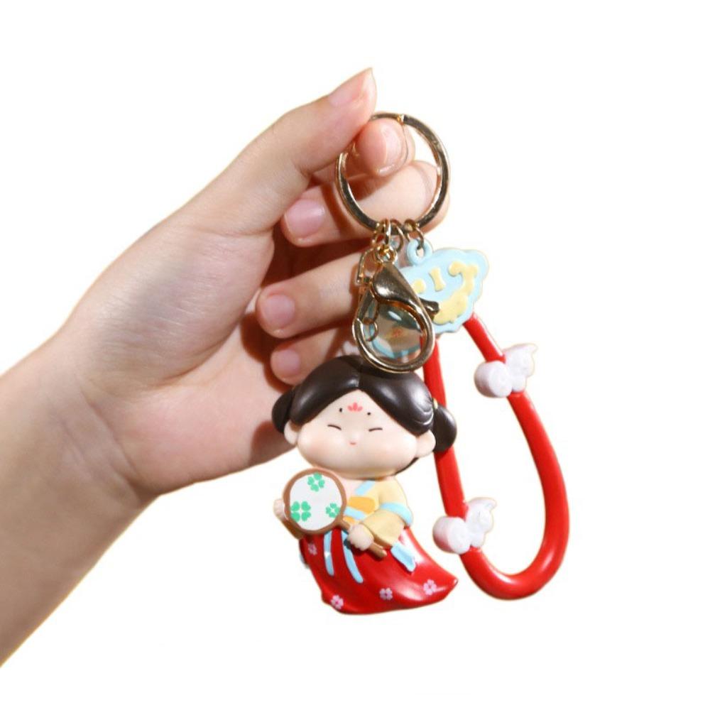 Анти-потерянная кукла династии Тан, кулон, цветок, автомобильный брелок, модный китайский стиль, брелок, декор для ключей