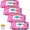 Set of 4: Habinurse Flushable Baby Wipes, 180 X 190 Mm, Soft and Thick, 72 Sheets X 4 Packs (288 Wipes) with Lids, Anniversarich, Includes a Small Gif