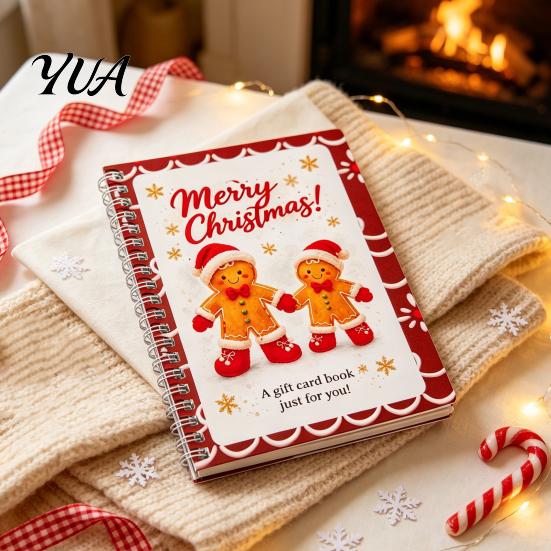 Decorative Holiday Keepsake Album Christmas Gift Card Book, 7" x 5" Spiral Bound Merry Customizable Cash Booklet, Greeting Album, Personalized