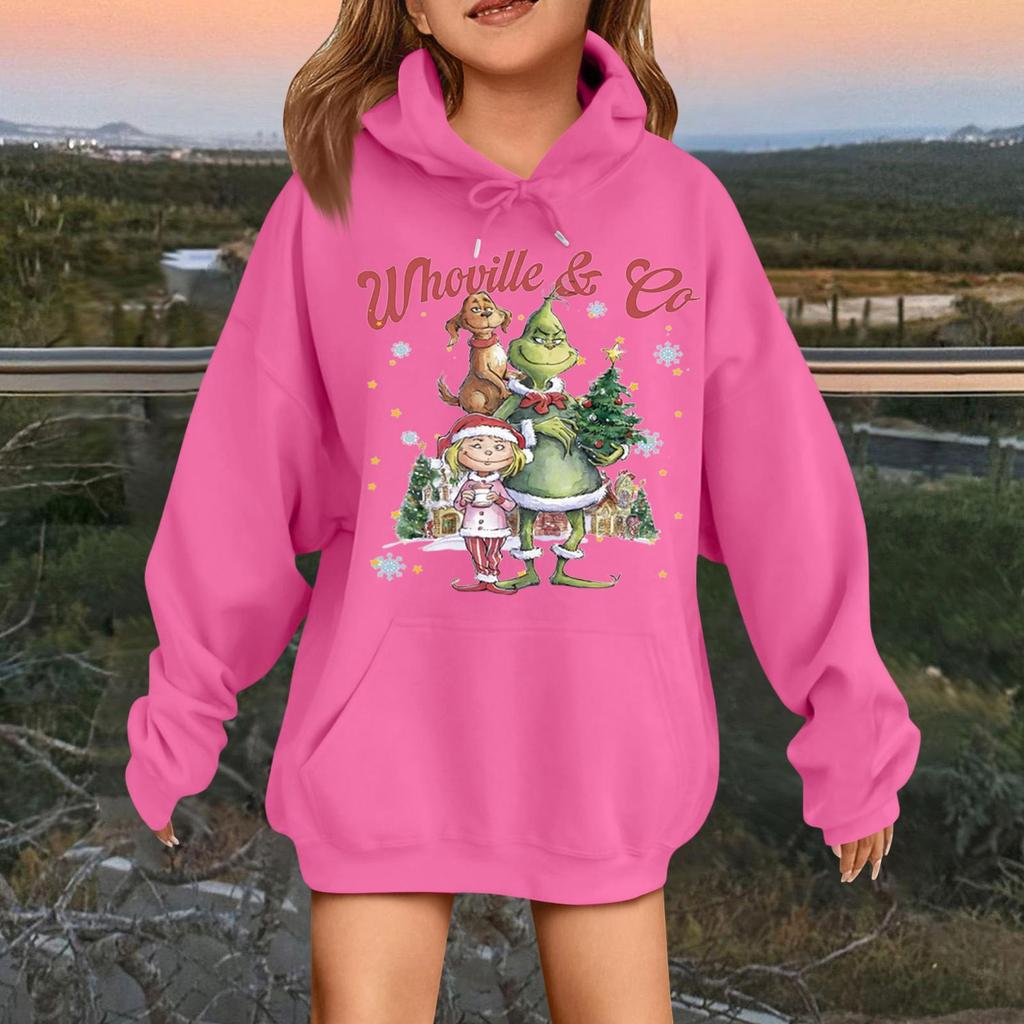 Детская модная повседневная толстовка с капюшоном свободного кроя с длинными рукавами и рождественским принтом