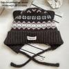 Вязаная шапка с ушками кошки в стиле Fair Isle Геометрический жаккард Пушистая вязаная шапка Утепленная бини Для отдыха и путешествий