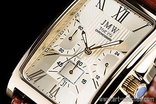 Мужские квадратные часы JMW TOKYO, Золотистые и коричневые, Квадратные прямоугольные, Мужской хронограф, Ограниченная серия, Кварцевый механизм Seiko, Кожаный ремешок, Натуральная кожа