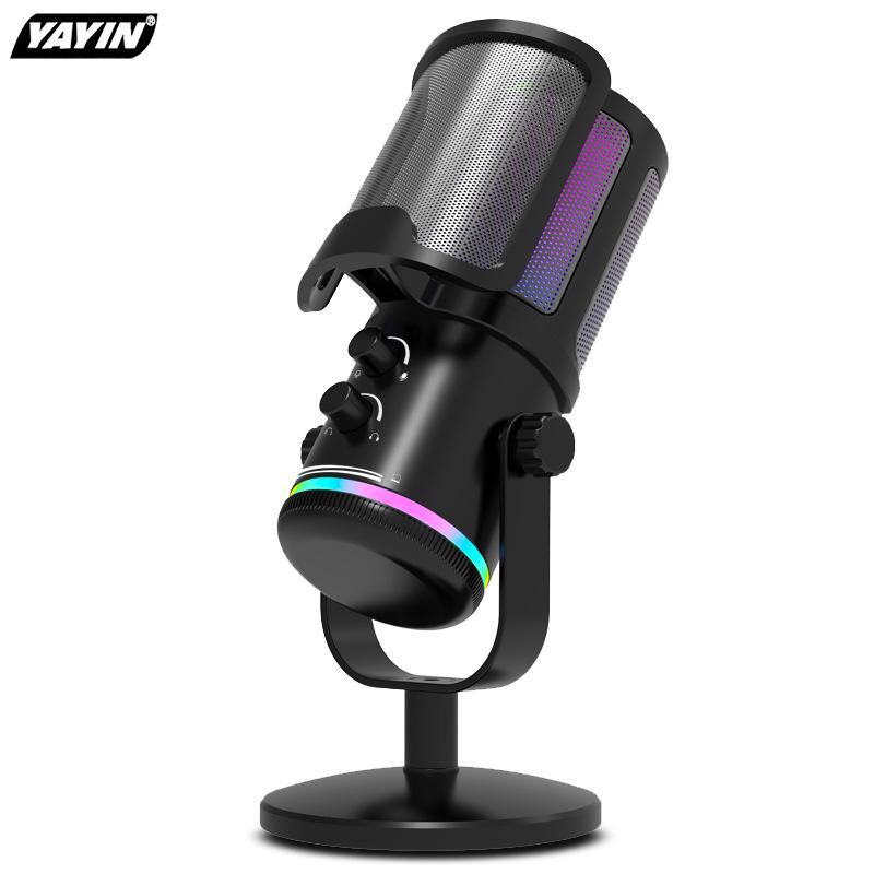 Емкостный USB-микрофон с шумоподавлением и RGB-подсветкой для компьютера, записи на телефон, игр, стриминга и видео