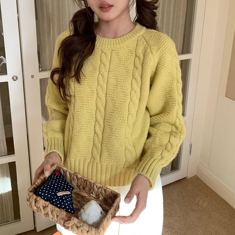 Soft Knit Sweater Women Fall Winter Loose Fit Round Neck Cable Pullover In Pastel Colors