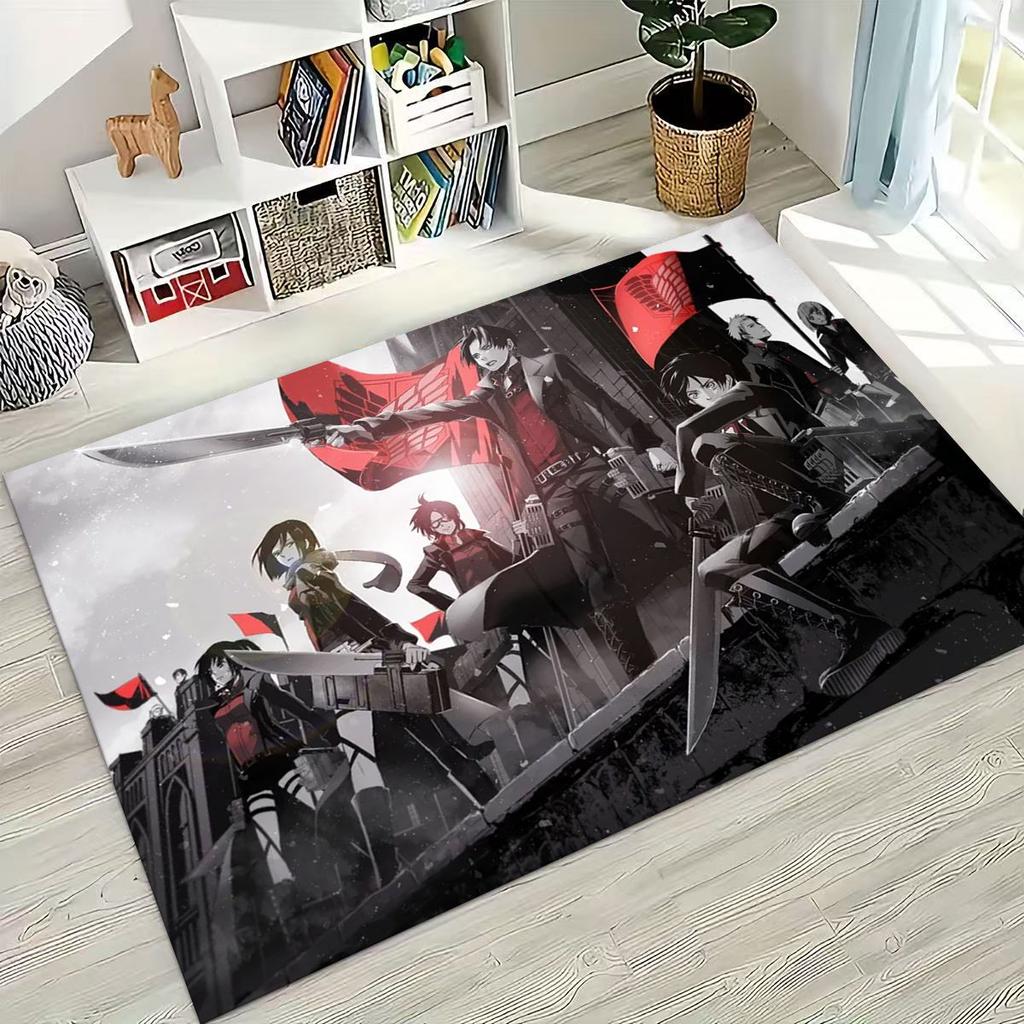 Anime Attack On Titan Eren Mikasa Cartoon Rug for Bedroom Living Room Sofa Home Doormat Decor,Kids Play Non-slip Floor Mat Gift