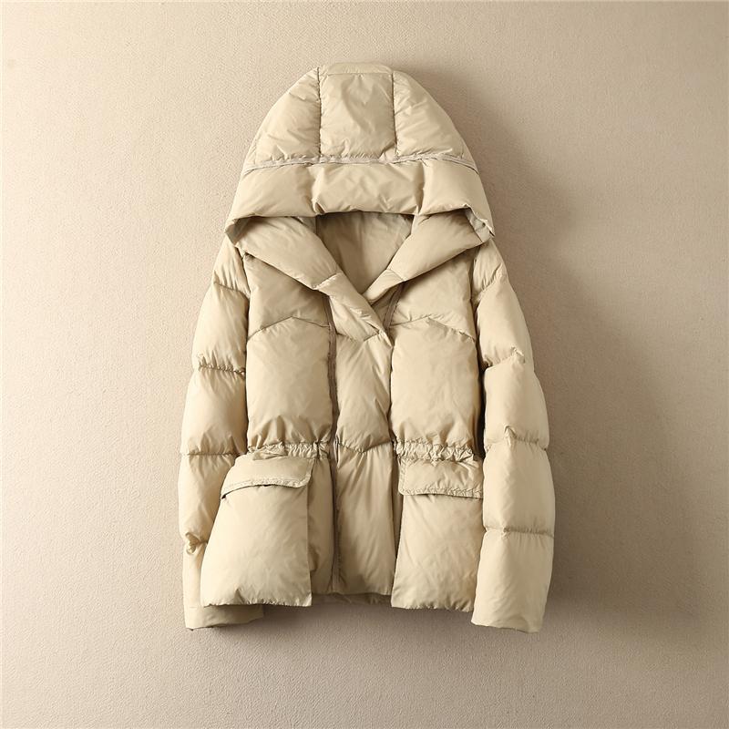Осенне-зимний стиль, свободная теплая белая куртка-пуховик с капюшоном, ветрозащитная короткая парка, однотонная верхняя одежда