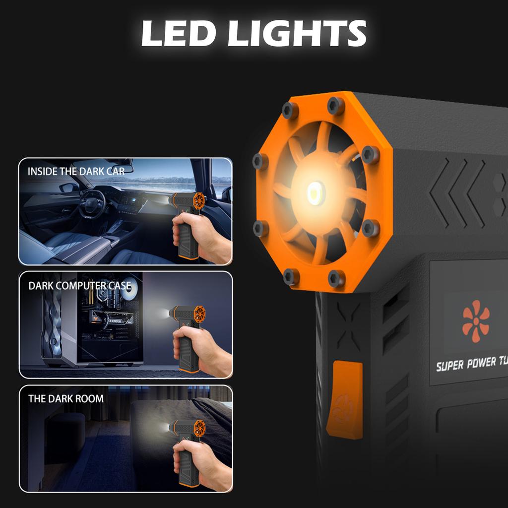 Пылесос сжатого воздуха 110000 об/мин ЖК-дисплей 3 уровня скорости ветра и мощности, поддержка быстрой зарядки 30 Вт с подсветкой