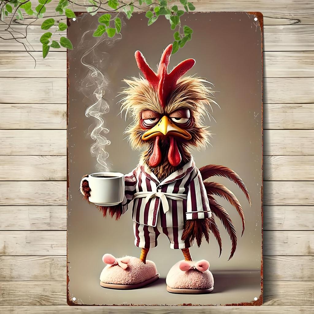 unny Rooster Coffee Morning Vintage Iron Metal Tin Sign x Inch Farm Kitchen Home Wall Decor