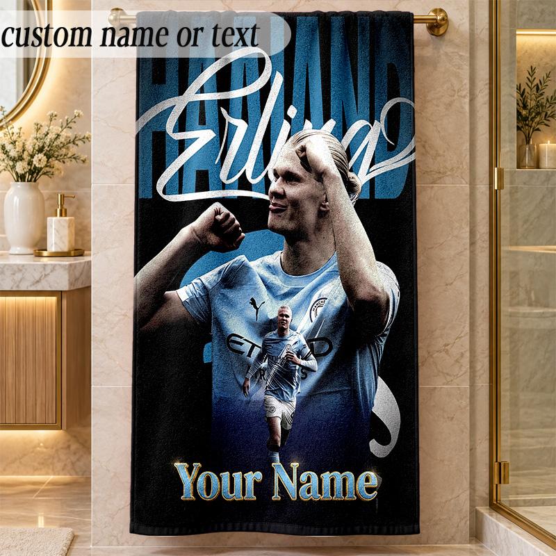Beach TowelErling Haaland Custom Name Text Personalized Soft Towel for Beach Pool Indoor Home Decor Gift