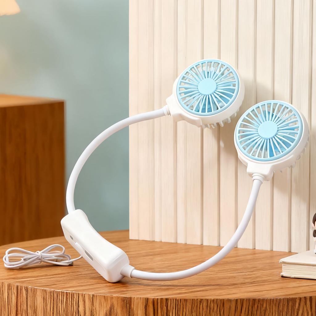 Outdoor Simple Neck-mounted Three-speed Adjustable Lazy Person's Small Fan, Children's Portable Folding Rechargeable Sports Cooling Fan