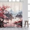 Ink Landscape Shower Curtain Abstract Mountain Water Red Floral Birds Chinese Style Bath Curtains Home Bathroom Decor with Hooks