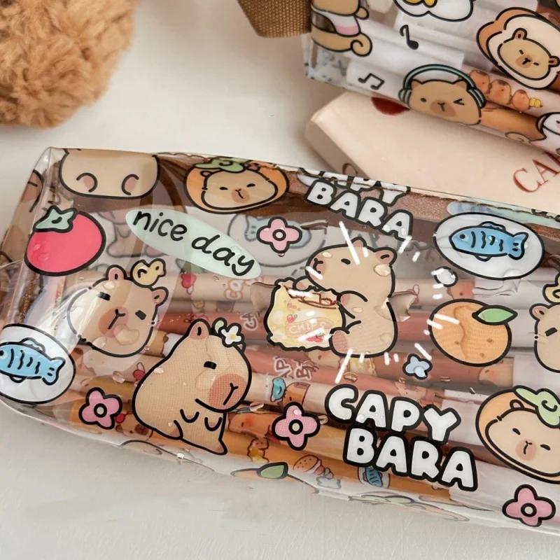 Милый пенал Capybara для детей, милый пенал с изображением животных из мультфильма Capybara, большая вместимость, прозрачная сумка для хранения канцелярских принадлежностей