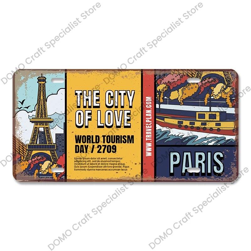 National Landmark Poster Car License Plate Retro France New York Australia Metal Tin Signs Wall Decor Garage Car Club