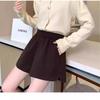 Женские шерстяные шорты А-силуэта с высокой посадкой - Осень/Зима, Маленький свободный крой, Широкие штанины, Повседневные черные шорты для ягодиц