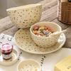 Korean Yellow Flower Hand Pinched Tableware Cup Noodle Ceramic Home Biscuit Dessert Plates Breakfast Rice Fruit Salad Ramen Bowl