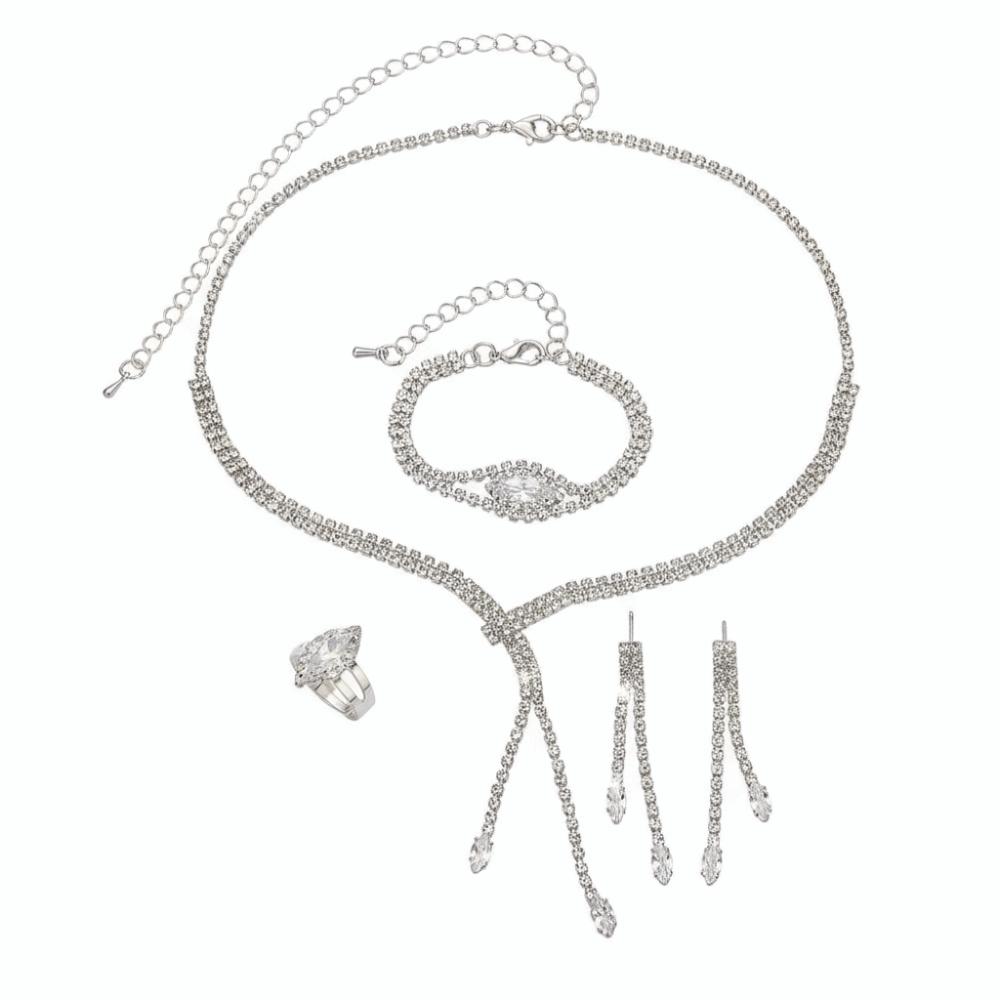 4PC Sparkling Rhinestone Jewelry Set Luxury Women's Fashion Jewelry Kit Banquet Accessory