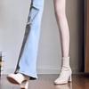 Giant Skinny! Skinny Boots~ Thick Heel White Ankle Boots Women's French Short Boots Square Head High Heel Elastic Boots Women's