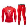 1116 Men's Spider-Man 1D Printed Fitness Suit High Elastic Quick-Drying Long Sleeve Tights Sports Pants Two-piece Set