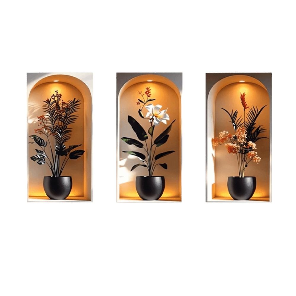 3pcs Self-Adhesive Flower Visual Wall Stickers Modern 3D Effect Wall Stickers Living Room