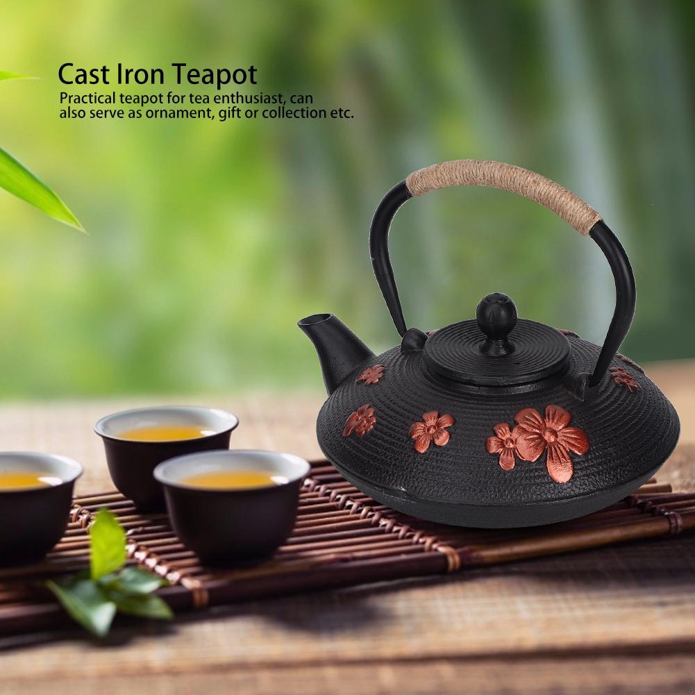 0.9L Red Oriental Cherry Pattern Classic Cast Iron Teapot Kettle Tea Pot Drinkware Tool