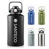SANTECO Vacuum Insulated Stainless Steel Water Bottle, 1900ml, Large Capacity, with Straw, Black, for Hot or Cold Drinks