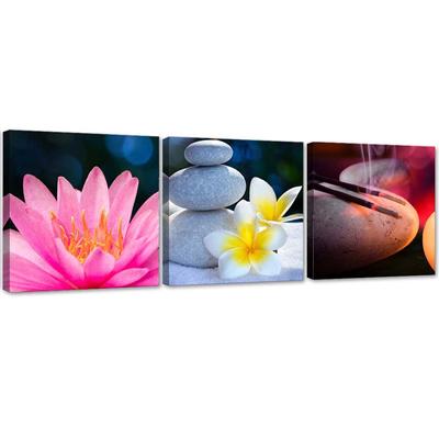 Набор из трех картин печать на холсте Flower Zen Stone
