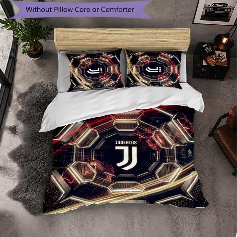 Juventus FC Pattern 3 Pieces Bedding Set Soft Microfiber Duvet Cover with Pillow Cases for Bedroom
